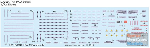 EDUD72009 1:72 Eduard Decals - Fw 190A Stencils