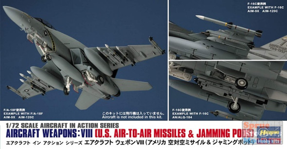 HAS35113 1:72 Hasegawa Weapons Set VIII - US Air To Air Missiles & Jamming Pods