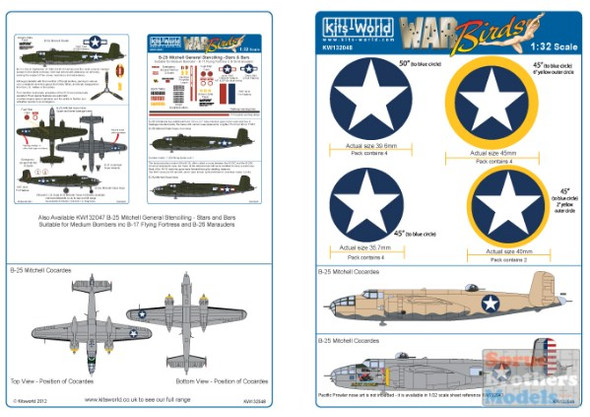 KSW132048 1:32 Kits-World Decals - B-25 Mitchell Cocardes (4 sizes)