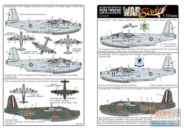 KSW172091 1:72 Kits-World Decals Sunderland Mk I