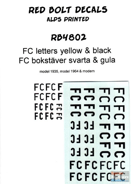 MAERB4802 1:48 Maestro Models / Red Bolt Decals - FC Letters (yellow & black)