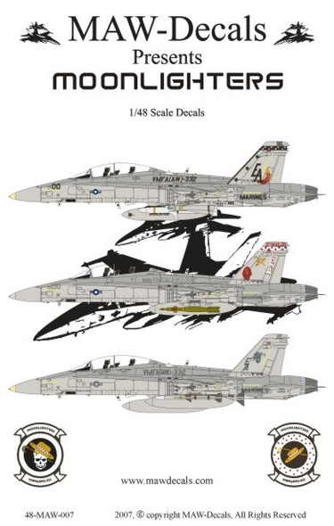 MAW48007 1:48 MAW Decals - Moonlighters F-18D Hornet VMFA(AW)-332 #48007