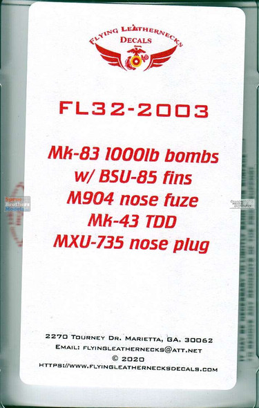 ORDFL322003 1:32 Flying Leathernecks - Mk.83 1000lb Bombs with BSU-85 Fins M904 Nose Fuze Mk.43 TDD MXU-735 Nose Plg