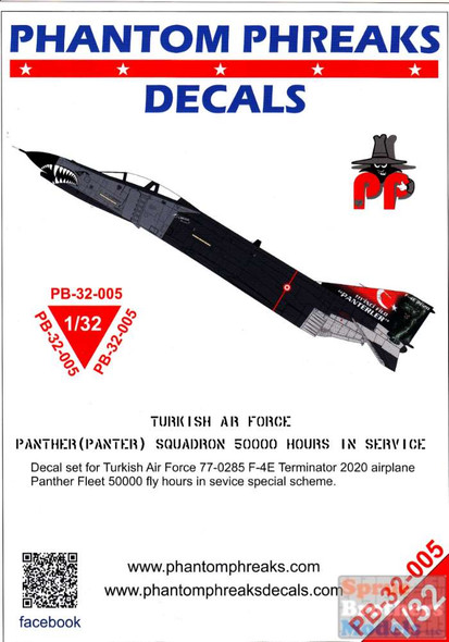 PPD32005 1:32 Phantom Phreaks Decals - F-4E Phantom II Turkish Air Force Panther Squadron 50000 Hours In Service