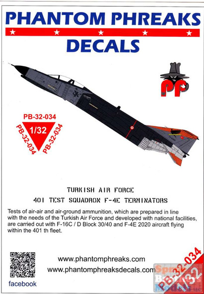PPD32034 1:32 Phantom Phreaks Decals - F-4E Phantom II Turkish Air Force 401 Test Squadron Terminators