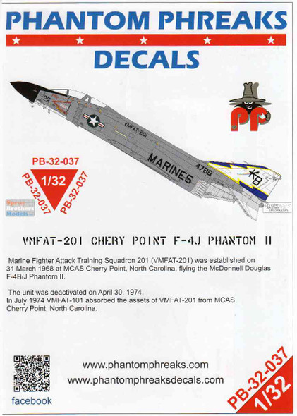 PPD32037 1:32 Phantom Phreaks Decals - F-4J Phantom II VMFAT-201 Cherry Point