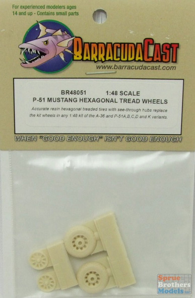 BARBR48051 1:48 BarracudaCast P-51 Mustang Hexagonal Tread Pattern Wheels