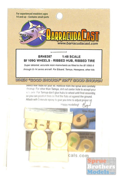 BARBR48387 1:48 BarracudaCast Bf 109G Wheels - Ribbed Hub, Ribbed Tire