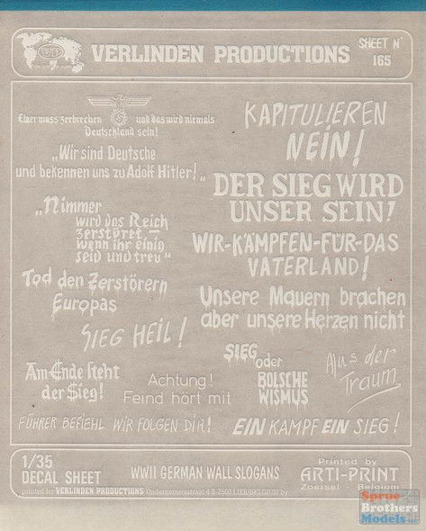 VER0165 1:35 Verlinden Dry Transfer - WW2 German Wall Slogans