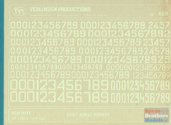 VER0488 1:35 Verlinden Dry Transfer - Soviet Vehicle Numbers (White)