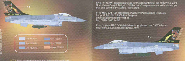 ZTZ32002 1:32 Zotz/Albatross Belgium F-16AM FA-61 23 sqd. DISESTABLISHMENT 50 YEAR "ILL BE BACK" #32002