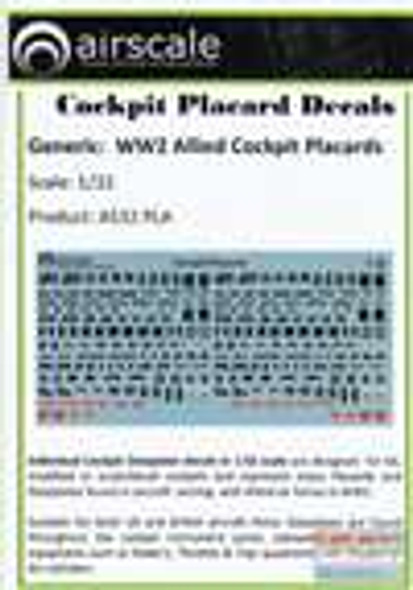 ASCAS32PLA 1:32 Airscale Cockpit Placard Decals - WW2 Allied Cockpit Placards #AS32PLA