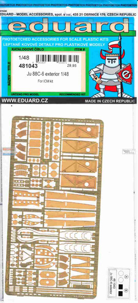 EDU481043 1:48 Eduard PE - Ju88C-6 Exterior Detail Set (ICM kit)