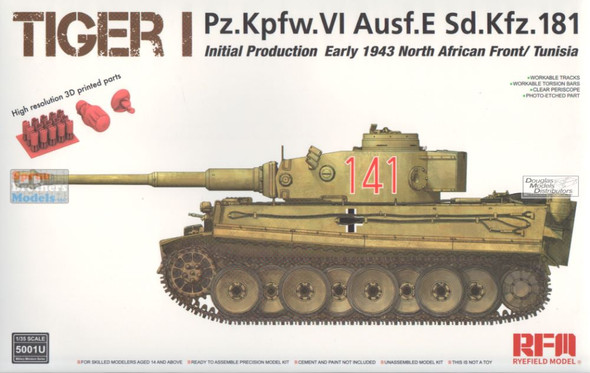 RFMRM5001U 1:35 Rye Field Model Tiger I Pz.Kpfw.VI Ausf E Sd.Kfz.181 Inital Production Early 1943 North African Front / Tunisia