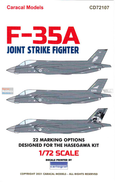 CARCD72107 1:72 Caracal Models Decals - F-35A Lightning II Joint Strike Fighter