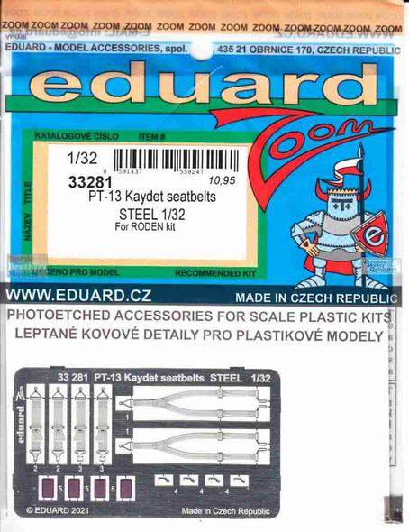 EDU33281 1:32 Eduard Color Zoom PE - PT-13 Kaydet Seatbelts [STEEL] (ROD kit)
