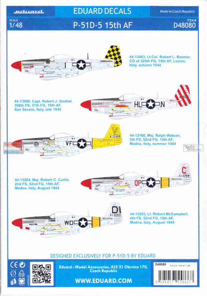 EDUD48080 1:48 Eduard Decals - P-51D-5 Mustang 15th Air Force