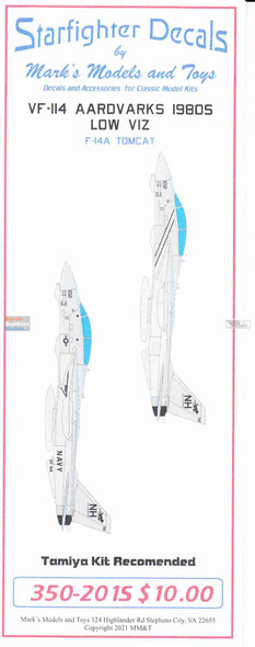 SFD350201 1:350 Starfighter Decals -  F-14A Tomcat VF-114 Aardvarks Lo Viz 1980s