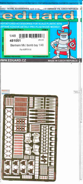 EDU481051 1:48 Eduard PE - Blenheim Mk.I Bomb Bay Detail Set (AFX kit)