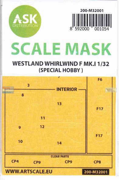 ASKM32001 1:32 ASK/Art Scale Mask - Westland Whirlwind F Mk.I (SPH kit)