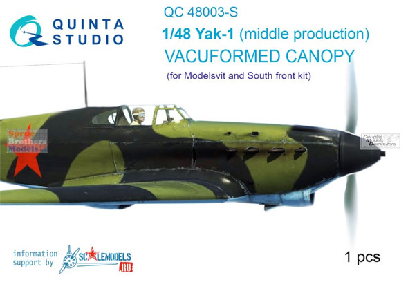 QTSQC48003-S 1:48 Quinta Studio Vacuformed Canopy - Yak-1 Mid Production (MDV/SFT kit)