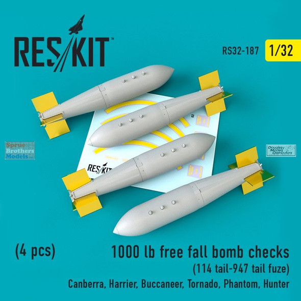 RESRS320187 1:32 ResKit 1000lb Free Fall Bomb Checks (4 pcs)