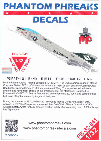 PPD32041 1:32 Phantom Phreaks Decals - F-4B Phantom II VMFAT-101 1975