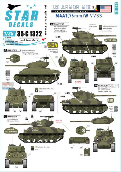 SRD35C1322 1:35 Star Decals - US Armor Mix #5 M4A1(76)W VVSS