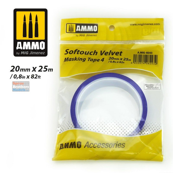 AMM8243 AMMO by Mig - Softouch Velvet Masking Tape #4 (20mm/0.8in x 25m/82ft)