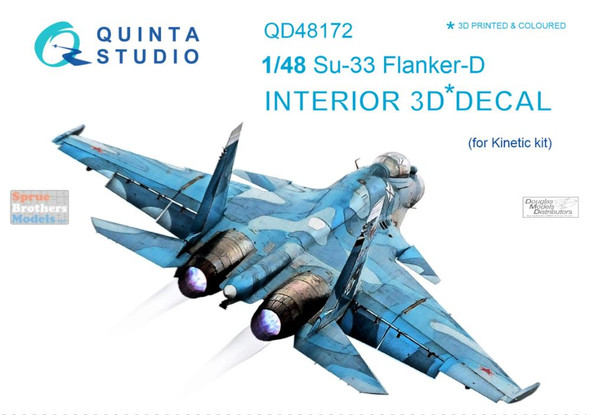 QTSQD48172 1:48 Quinta Studio Interior 3D Decal - Su-33 Flanker-D (KIN kit)