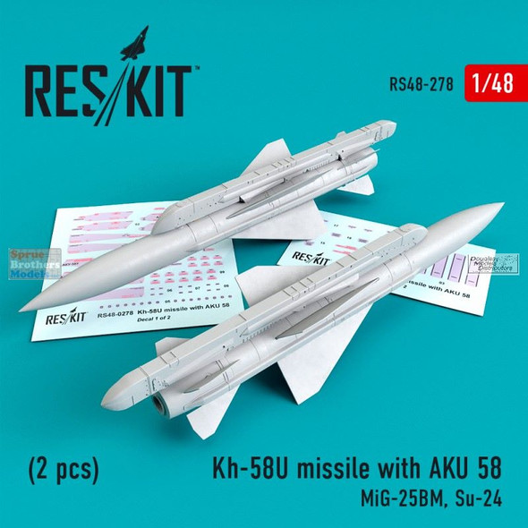 RESRS480278 1:48 ResKit KH-58U AS-11 Kilter Missile with AKU-58 Missile Rail Set