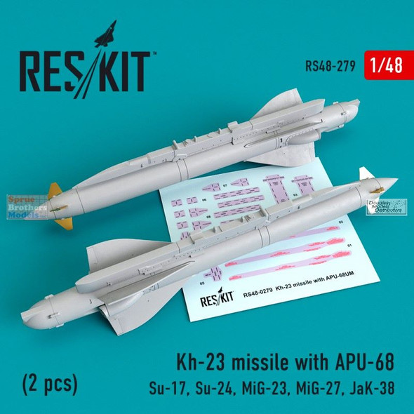 RESRS480279 1:48 ResKit KH-23 AS-7 Kerry Missile with APU-68 Missile Rail Set