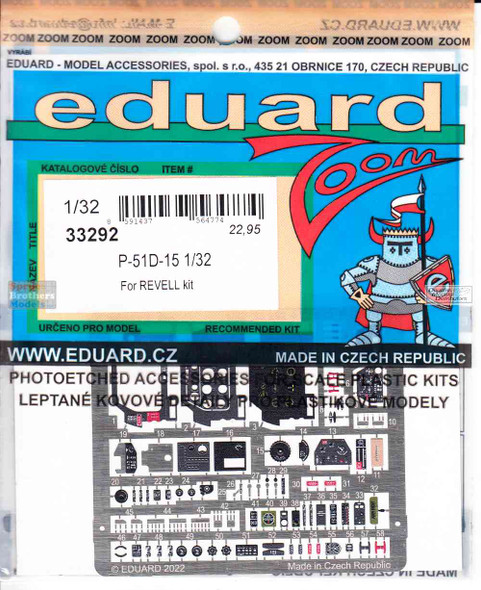 EDU33292 1:32 Eduard Zoom Color PE - P-51D-15 Mustang (REV kit)