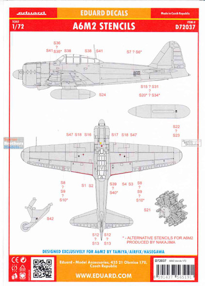 EDUD72037 1:72 Eduard Decals - A6M2 Zero Stencils