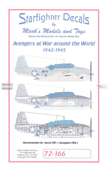 SFD72166 1:72 Starfighter Decals - Avengers at War Around the World (TBF/TBM)