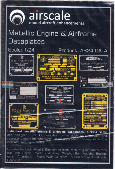 ASCAS24DATA 1:24 Airscale Metallic Engine & Airframe Dataplates