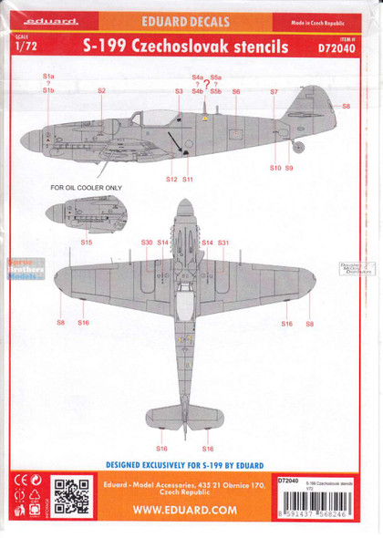 EDUD72040 1:72 Eduard Decals - S-199 Czechoslovak Stencils