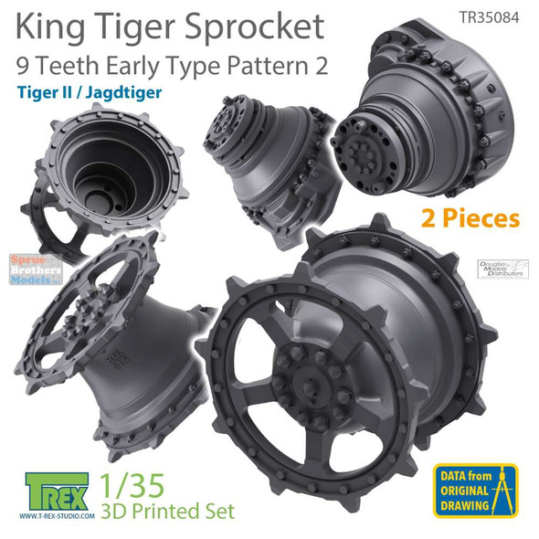 TRXTR35084 1:35 TRex - King Tiger Sprocket Set 9 Teeth Early Type Pattern 2