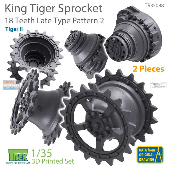 TRXTR35088 1:35 TRex - King Tiger Sprocket Set 18 Teeth Late Type Pattern 2