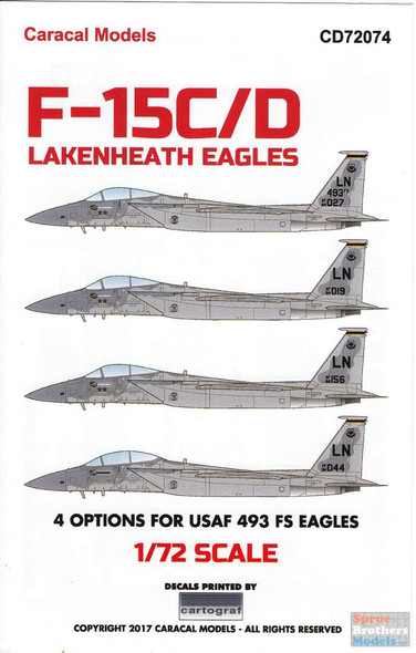 CARCD72074 1:72 Caracal Models Decals - F-15C F-15D Eagle 'Lakenheath Eagles'