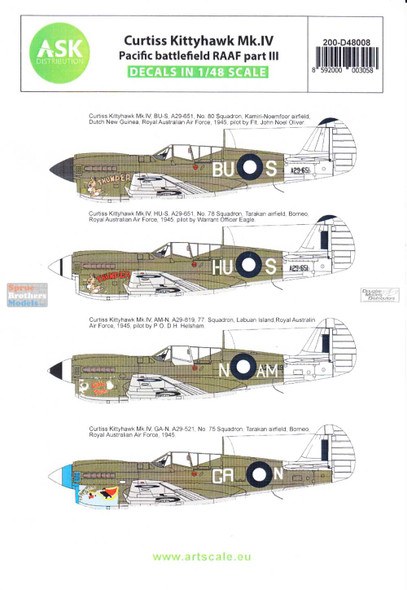 ASKD48008 1:48 ASK/Art Scale Decals - Curtiss Kittyhawk Mk.IV Pacific Battlefield RAAF Part 3