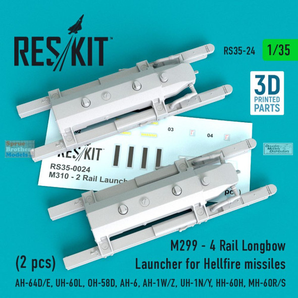 RESRS350024 1:35 ResKit M310 2 Rail Hellfire Missile Launcher Set