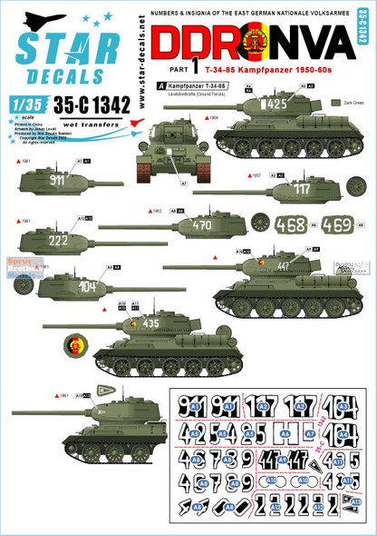 SRD35C1342 1:35 Star Decals - DDR - NVA #1 T-34-85 Kampfpanzer 1950-60s