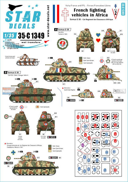 SRD35C1349 1:35 Star Decals - French Fighting Vehicles in Africa #2 Vichy France and the FFL