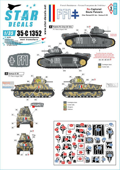 SRD35C1352 1:35 Star Decals - FFI #2 Re-captured Beute-Panzers