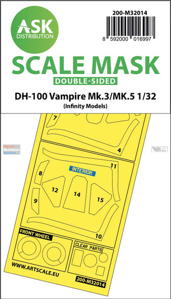 ASKM32014 1:32 ASK/Art Scale Mask [Double Sided] - DH.100 Vampire Mk.3/5 (INF kit)