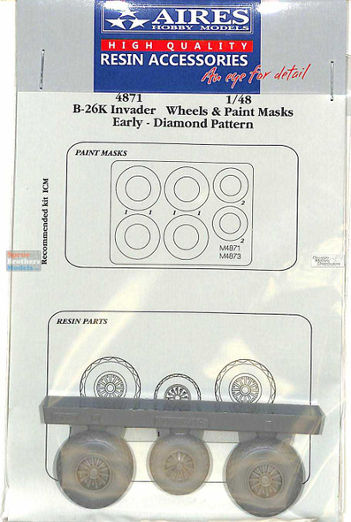 ARS4871 1:48 Aires B-26K Invader Wheels Early Diamond Pattern & Paint Masks (ICM kit)