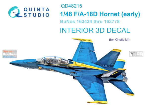 QTSQD48215 1:48 Quinta Studio Interior 3D Decal - F-18D Hornet Early BuNo 163434-163778 (KIN kit)