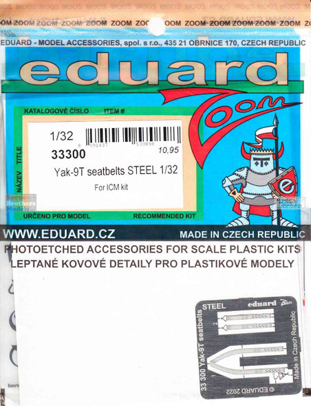 EDU33300 1:32 Eduard Zoom Color PE - Yak-9T Seatbelts [STEEL] (ICM kit)