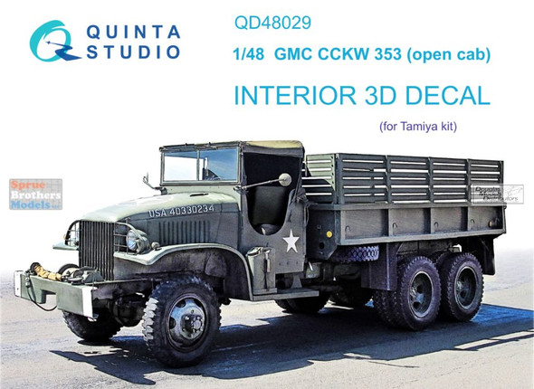 QTSQD48029 1:48 Quinta Studio Interior 3D Decal - GMC CCKW 353 (open cab) (TAM kit)